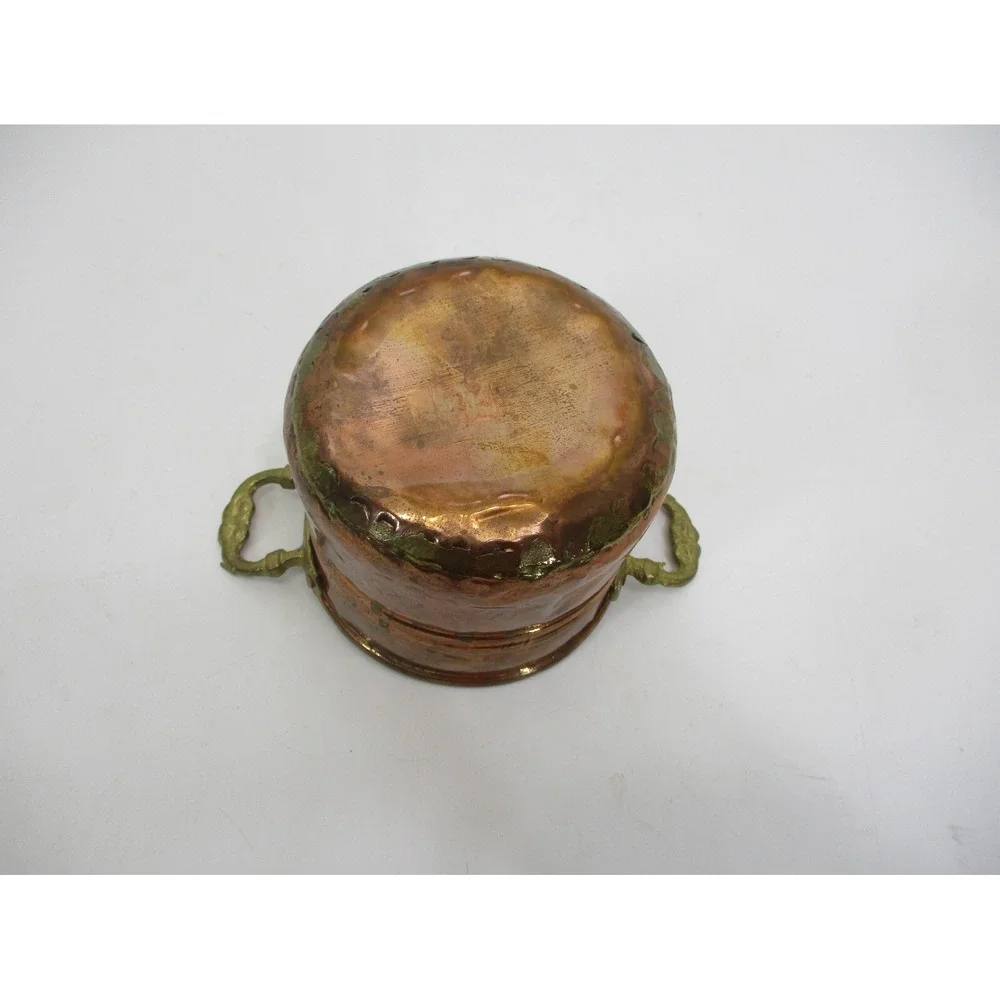 Vtge hammered Copper Dovetail Brass Handle Pot Kitchenware 6 .5
